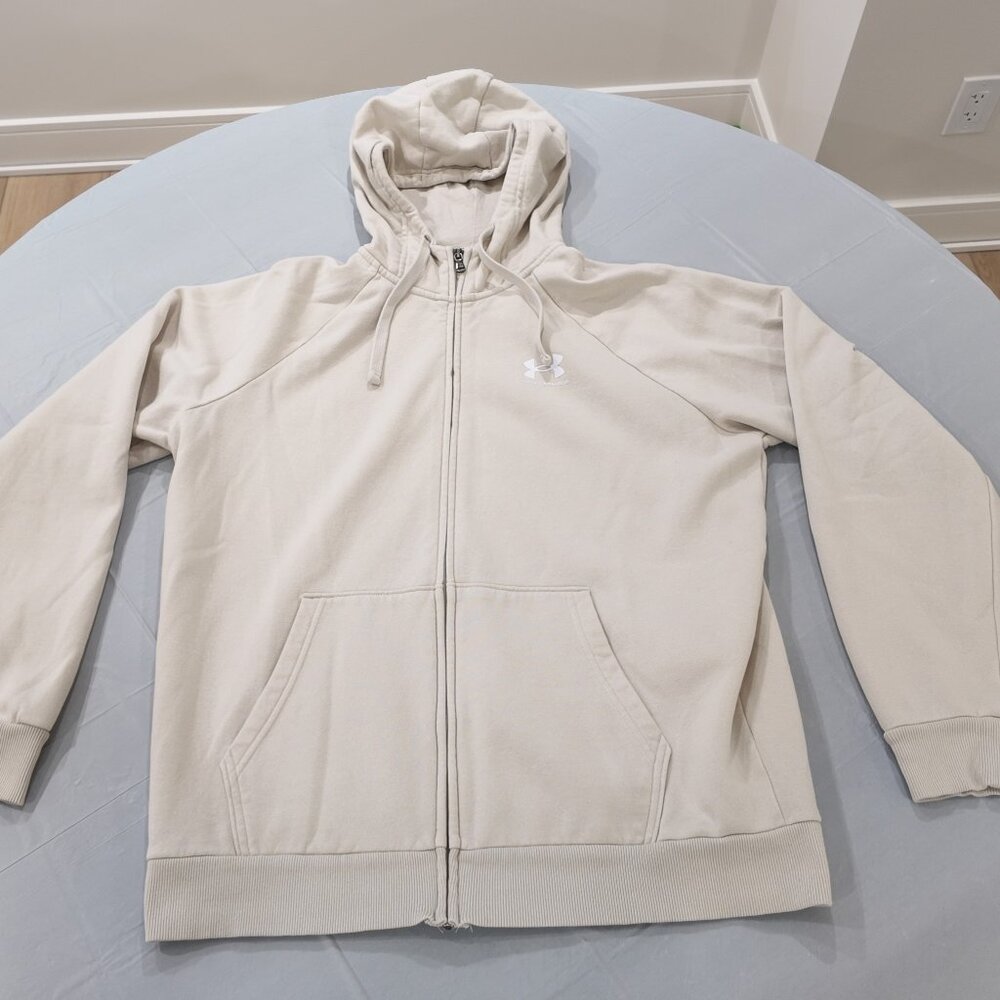 Under Armour | Full-Zip Logo Hoodie Sweatshirt - Neutral Beige | Size Large - Picture 2 of 10